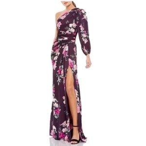 MAC DUGGAL Floral One-Shoulder Gown in Plum Floral Size Small